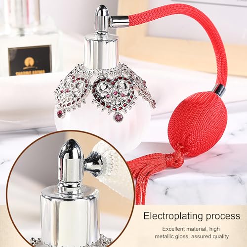 50ml Glass Perfume Bottles Spray Empty with Antique Silver Flower Figurine, 1 Pack Vintage Refillable Perfume Bottle with Red Long Tassel, Suit Girl or Women Gift for Dresser Table Decor3