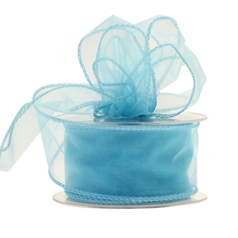 Wired Organza Ribbon Roll in 30mm, 50mm & 70mm Widths, Sheer Chiffon Craft Ribbon for Christmas Tree Wreath Making