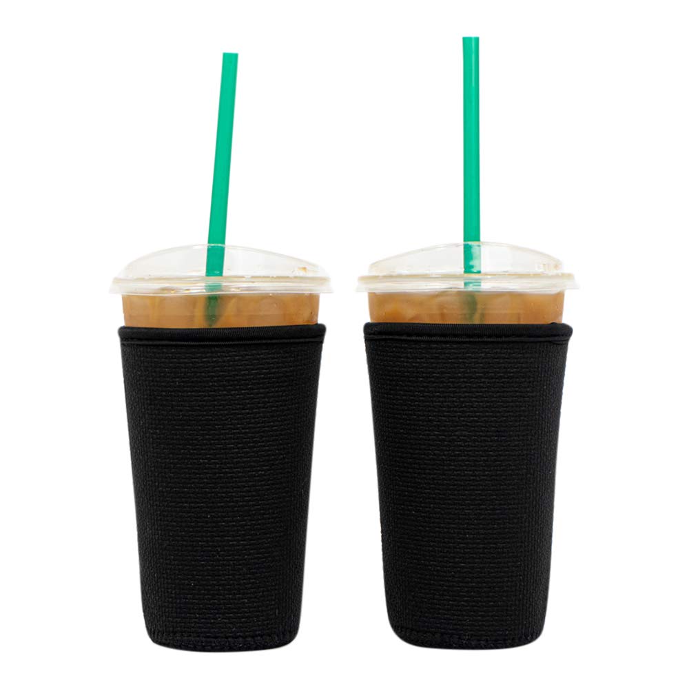 Baxendale and Co Reusable Neoprene Insulator Sleeves for Iced Coffee and Cold Drink Cups (2 PK Medium 22-24oz, Black Textured)
