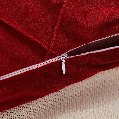 Image of AMICA Luxurious Diamond Pinch Pleated Crystal Velvet Pillowcases Solid Pintuck Throw Cushion Cover for Home Decor Hidden Zipper Closure (Red, 16'' X 24'' Inch)