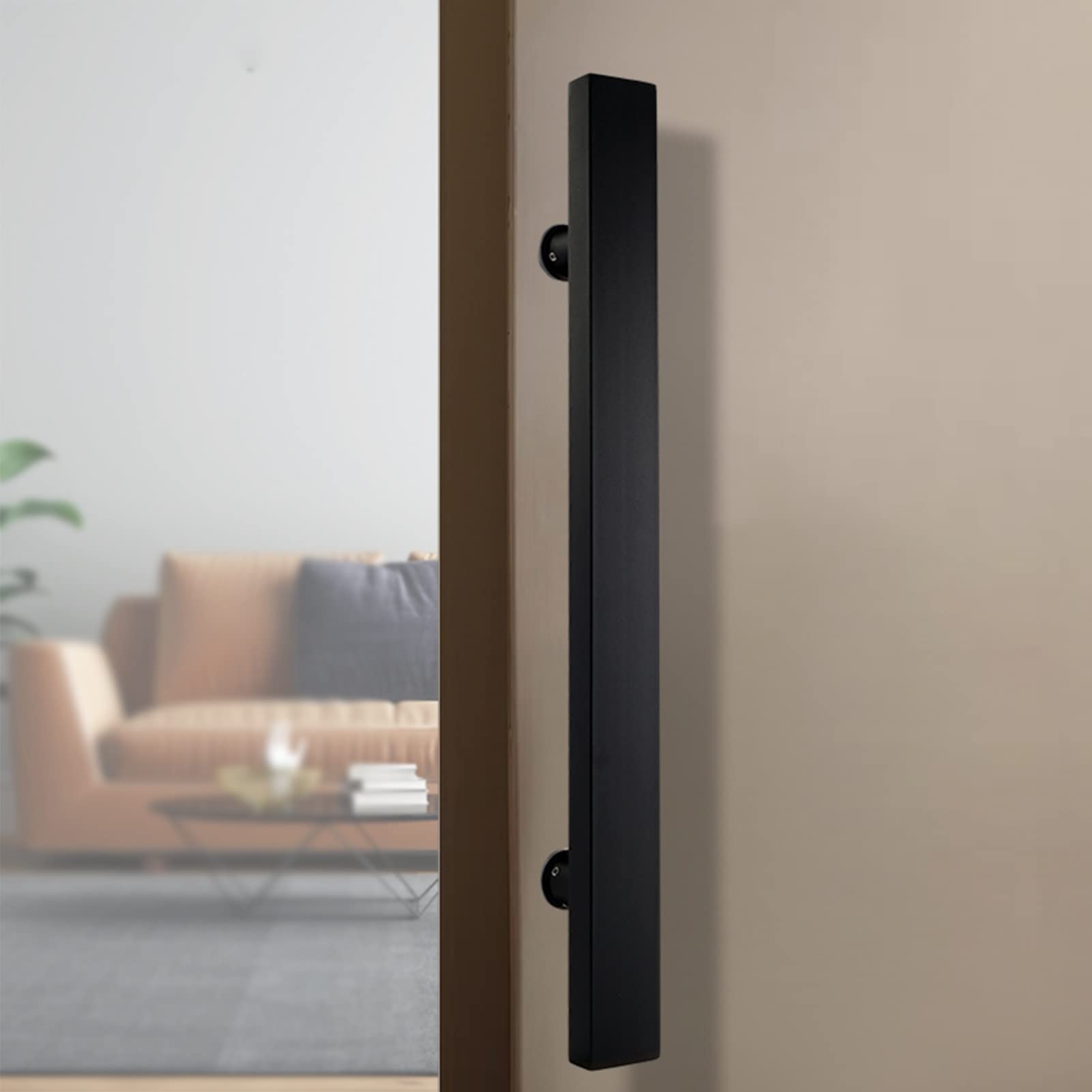 Wdsopk Black Barn Door Handle, Modern Commercial Door Pull Handle, Rectangle Flat Shape Push Pull Bar Handle Hardware For Hall Entrance, Wine Cellar Garage Handle Set