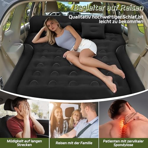 YOOHBERRYS Auto Matratze, 182 * 144cm SUV Auto Luftmatratze mit Luftpumpe, 2 Kissen, Verdickte Beflockung Aufblasbare Auto Bett Kofferraum für Camping Reisen Outdoor (B)