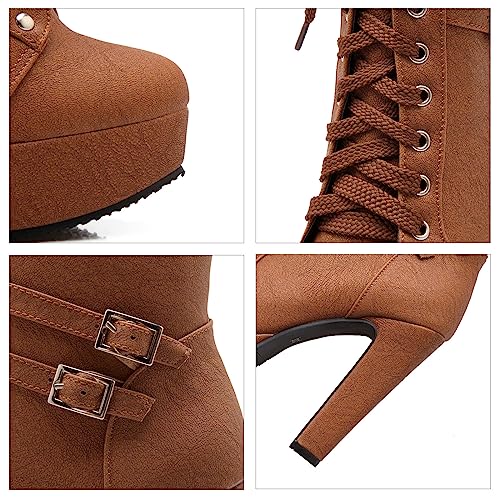 Bellirala Womens Platform Lace Up Biker Boots Chunky High Heel Booties Buckle2