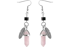 Charming Pink Feather Earrings: Embrace the Allure of Natural Rose Quartz
