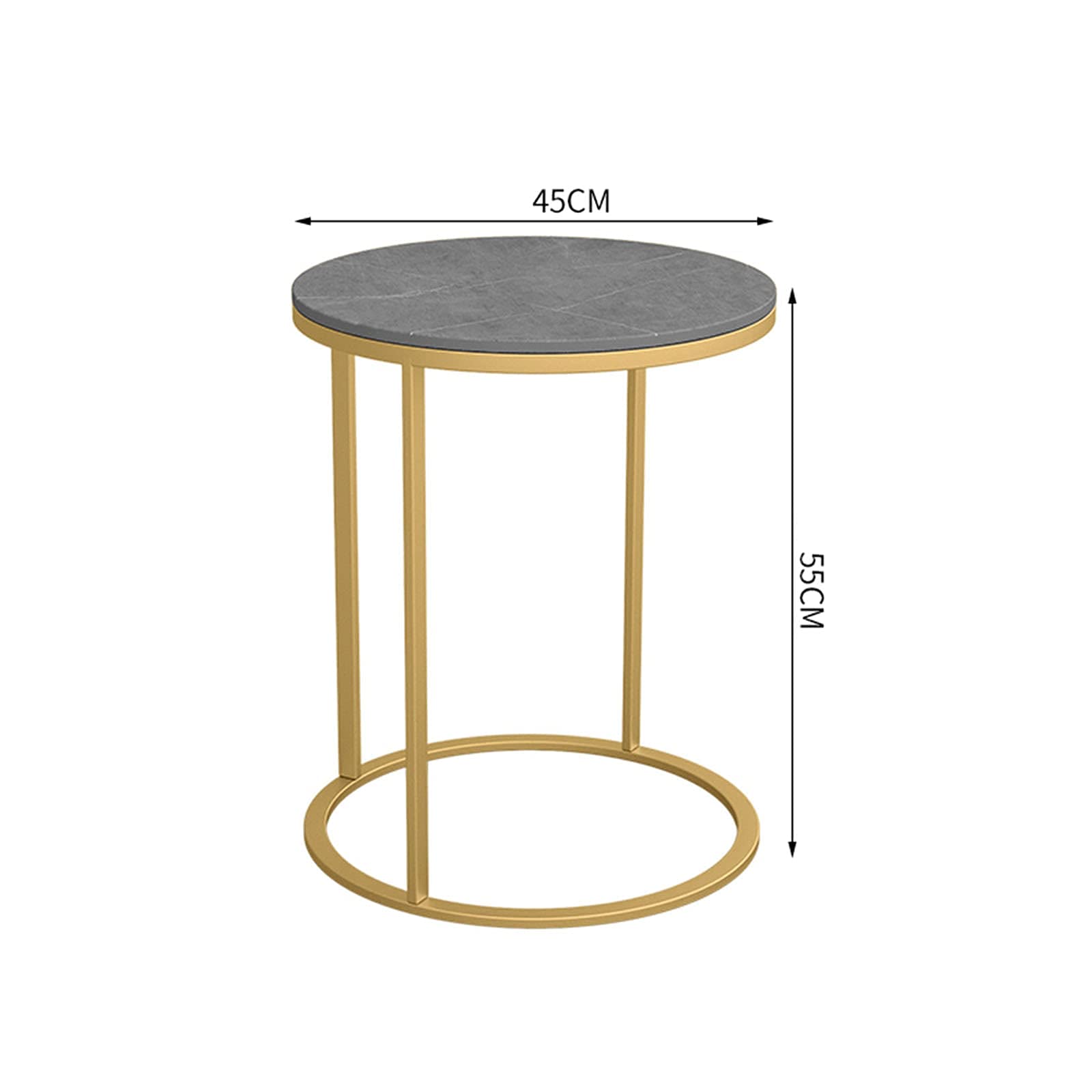 Runder Marmor-Couchtisch, 55 cm hoher Couchtisch, Wohnzimmer, Arbeitszimmer, Ausstellungstisch, Akzent-Sofatisch mit Eisenrahmen, runde Marmortischplatte, D, 45 x 45 x 55 cm, hergestellt in China
