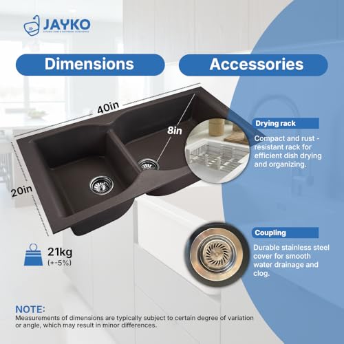 Image of JAYKO Quartz Acrylic Kitchen Sink for Modular Kitchen | Granite Finish, Scratch & Heat Resistant | Easy to Clean & Stylish Sink for Home (CO, 40x20in)