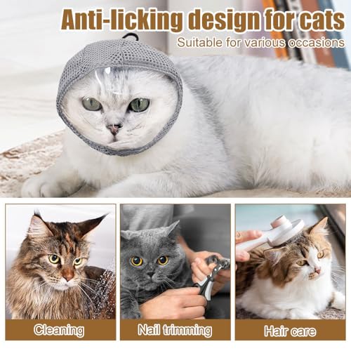 Katzen Maulkorb, Anti-Beißen und Anti-Lecken, Kopfbedeckung für Kätzchen, Atmungsaktives Netzgewebe, Durchsichtige Gesichtsmaske für Katzen, Fellpflege, Krallenschneiden, Baden
