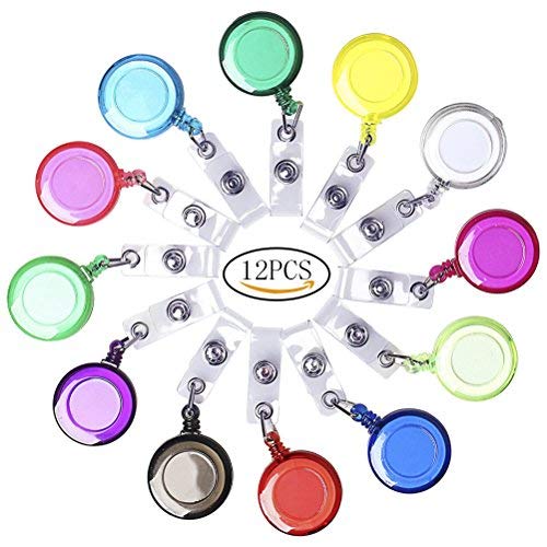 Simin 12 Pack Retractable Id Badge Holder, Retractable Badge Reels for Each Card(Colorful)