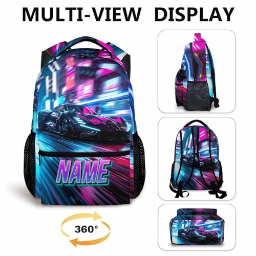 Cars Backpack, Personalized Backpack for Boys, Racing Car Backpacks, Kids Back to School Supplies, Cool Bookbags for Kids 6-8, Bookbag for School Travel Elementary Primary4