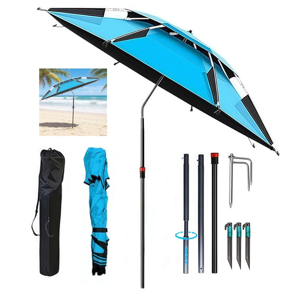 Ombrellone da spiaggia con manicotto, girevole a 360°, pieghevole, Ø 160 cm, protezione solare UV 50, ombrellone da spiaggia con inserto antivento e borsa per il trasporto, per balcone, giardino