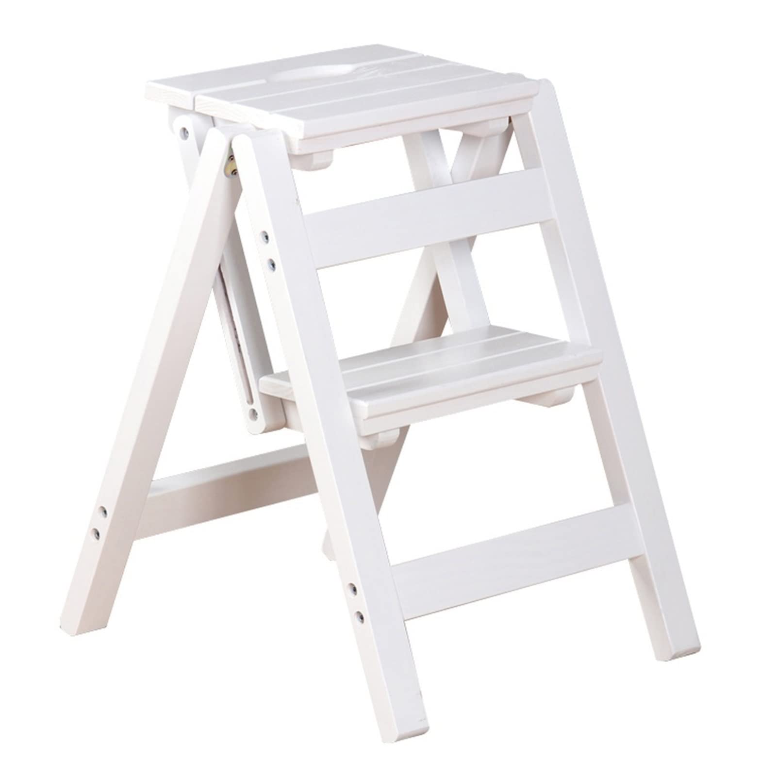 ZGYOZMNG Wooden 2 Steps Ladder Stool, Library Climb Ladder Step Stool Multifunction Stepladder Stairway Chair Foldable Step Ladder Chair Display Shelves (Color : White) (White)