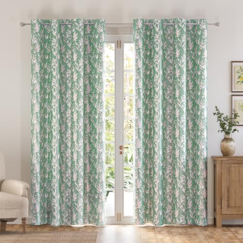 Image of HOKIPO Luxe Foliage Foil Printed Curtains 7 Feet Long Set of 2, Sage Green