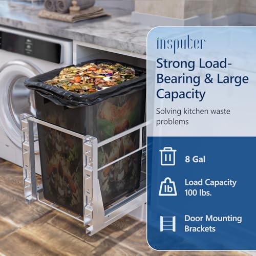 Image of Insputer 8 Gal Pull Out Trash Can Under Cabinet, Heavy Duty Under Sink Garbage Can Kit with Soft-Close Slides for Kitchen, Laundry, Requires Minimum Cabinets Opening 12 inch W X 18 inch D