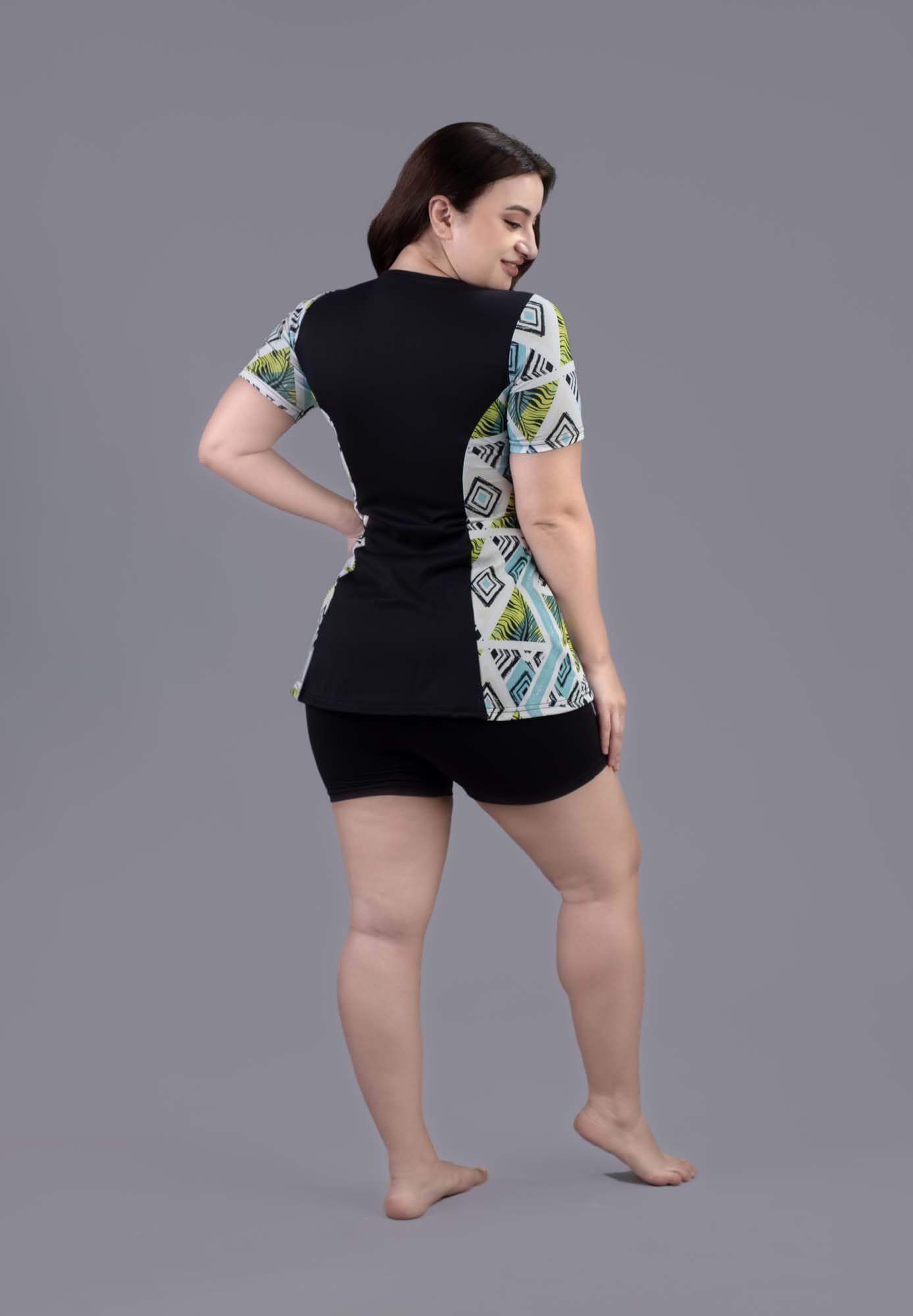Keepfit Printed Medium Coverage geomatrical Printed 2 Piece Padded Plus Size Swimset for Women Turquoise Black |Swimming Suit for Women 3