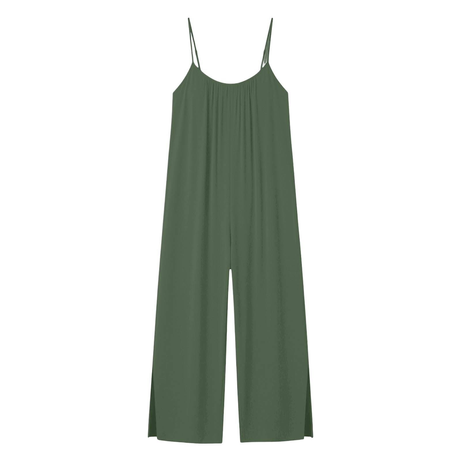 Mono Mujer Verano Largo Sin Mangas Cuello en V Elegante Peto Mujer Verano Casual Espaguetis Monos Pantalón Elegante Sueltos Jumpsuit con Bolsillos Informal Playa Fiesta Playsuit