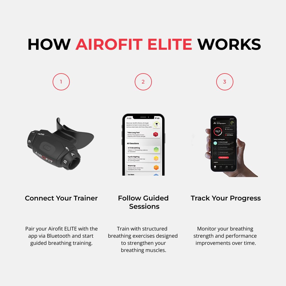Airofit Elite Trainer Respiratorio per Sport, Fitness e Miglioramento delle Prestazioni – Allenamento Respiratorio Avanzato con Sessioni Guidate, Monitoraggio delle Prestazioni e Analisi dei Progressi