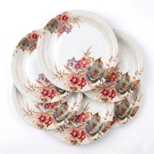 Image of Melamine Quarter Plates | Round Half Plate | Microwave Safe | Break Resistant | Plates for Snacks, Lunch, Dinner | Plates for home, Office, Restaurant | Set of 6 | 7 Inch's (Multi colour flower)