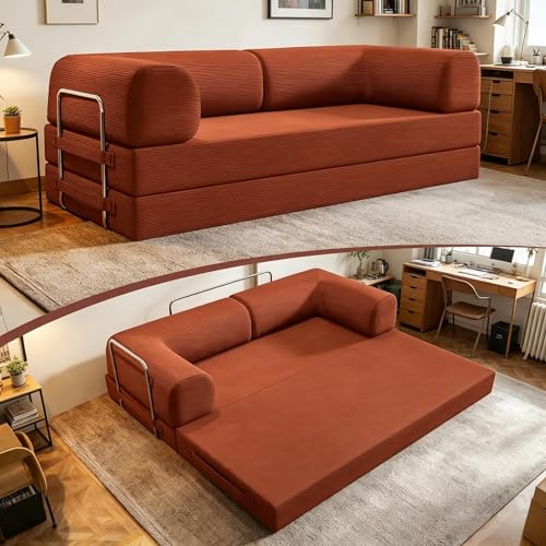 Image of Modular Sectional Sofa Couches L-Shape Couch 3 Seat Modular Sofa Memory Foam Sectional Couches for Living Room (Brick Orange, 79 inch+SofaBed)