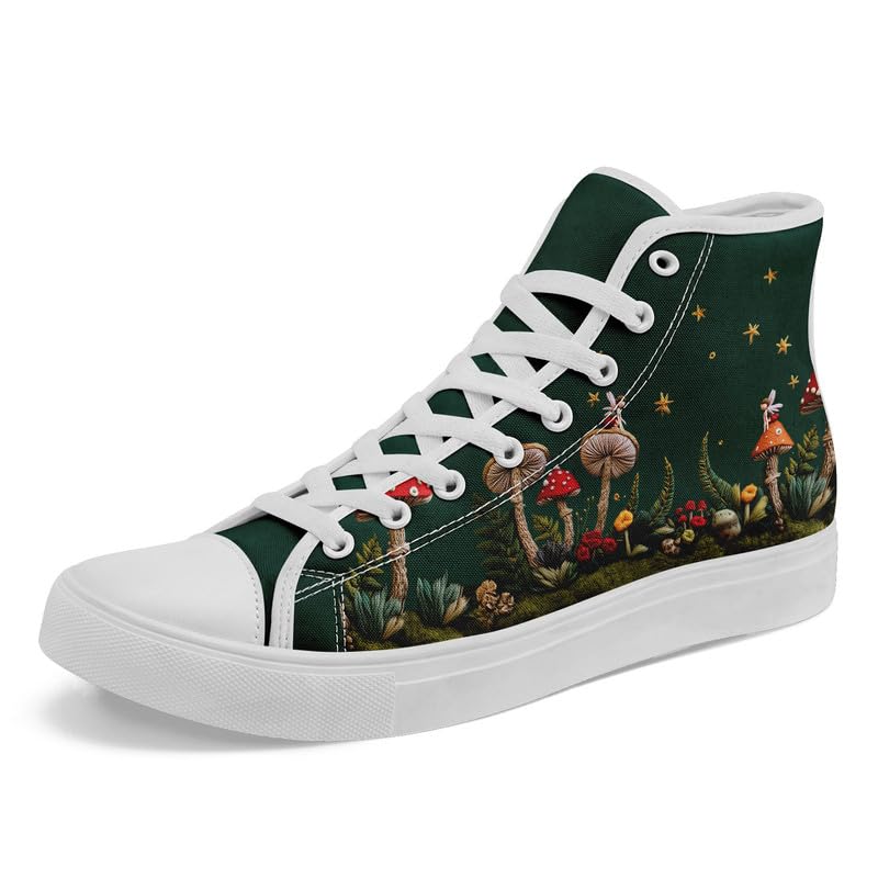 Fashion Women High-Top Canvas Shoes Men's Print Mushroom Floral Plant Lace-up Flat Stylish Gift Sneaker Couple Shoes