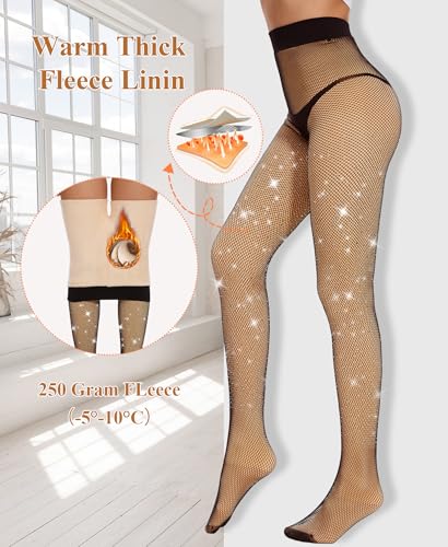 DOCUMO Fleece Lined Tights for Women Thermal Pantyhose Warm Winter Tights Thick Sparkly Fishnet Fake Translucent Tights3