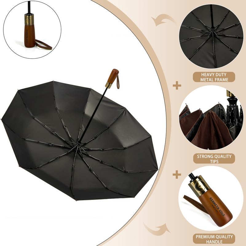 Image of KENNETH COLE New York Folding Umbrella for Men & Women, Auto Open & Close, Lightweight Compact Design, Water Resistant Canopy, Portable Travel for Rain & Sun - KCRUM01
