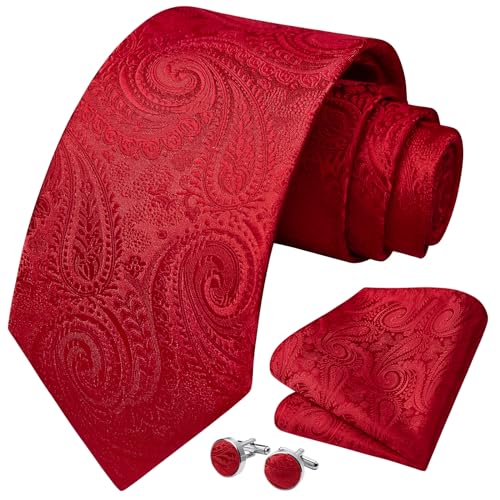 Image of HISDERN Ties for Men Paisley Floral Mens Ties and Pocket Square Cufflinks Set Classic Business Necktie Handkerchief