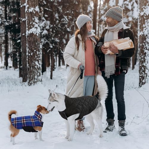 Image of Kuoser Waterproof Dog Coat, Warm Reversible Dog Jacket with Leash Hole | Soft Cozy Dog Cold Weather Coats for Rainy Snow Days, Lightweight Jacket for Small Dogs, Xmas Dogs Snowsuit Navy XS