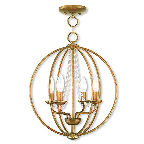 Livex Lighting 40914-48 Arabella 4 Light Agl Mini Chandelier/Flush Mount, 15" x 15" x 18.5", Antique Gold Leaf