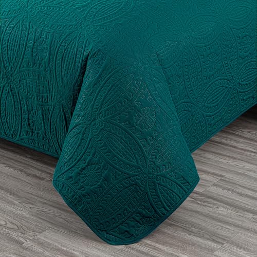 Image of Chezmoi Collection Austin 3-Piece Oversized Bedspread Coverlet Set (King, Teal)