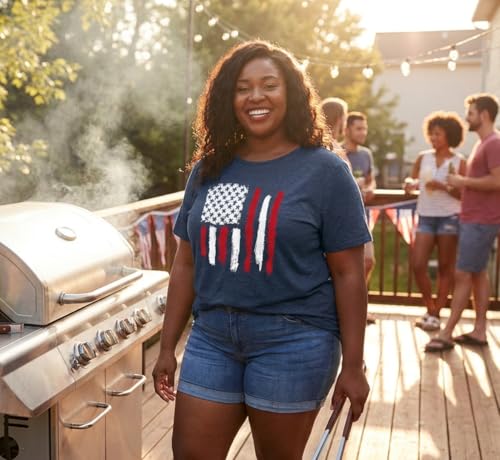 Image of ForHailey Women's 4th of July Patriotic Shirts Graphic Tees USA Shirt American Flag Short Sleeve Tunic Tops