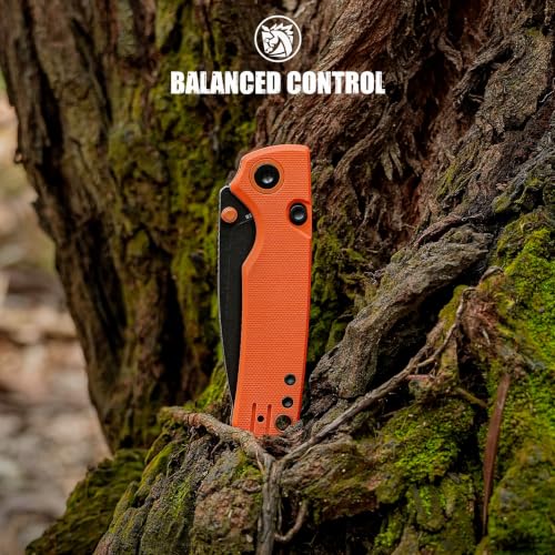 Image of Vosteed Porcupine Pocket Knife - 2.99 inch 14C28N Blade, G10 Handle | Black Stonewash Blade, Orange Handle, Top Liner Lock, Hunting & Hiking Knives - A2628