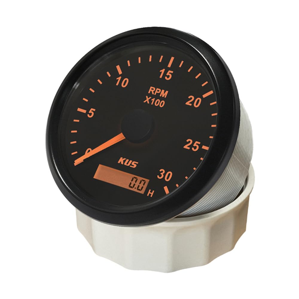 KUS 85MM Tachymètre Diesel 3000 RPM Compteur Jauge avec Compteur Horaire avec Rétroéclairage 12Volts 24V pour Bateau Tracteurs Pelle Chariot Élévateur