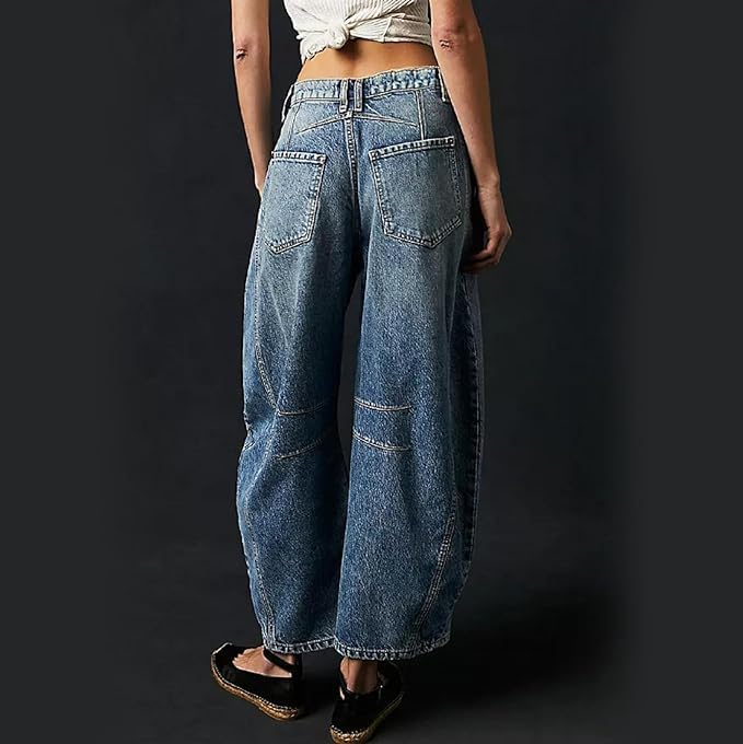 Mid Rise Barrel Womens Vintage Loose Wide Leg Cropped Denim Pants Y2k Baggy Boyfriend Jeans3