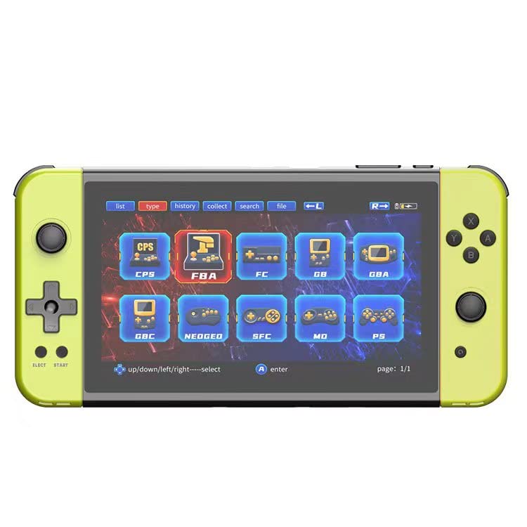 CawevonPowkiddy X70 HD Retro Handheld Game Console 7 inch Joystick FC Arcade Simulator Two-Player Battle (32G, Fluorescent Yellow)