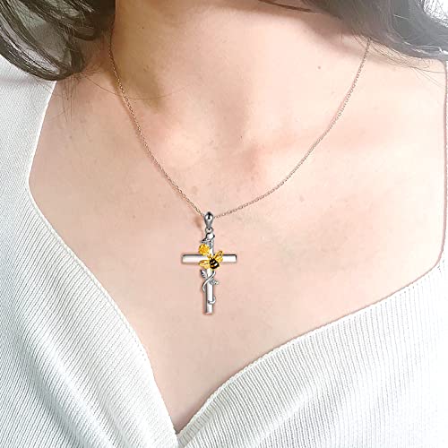 Cross Necklace 925 Sterling Silver Sunflower Pendant Bee Necklace You are my Sunshine Jewelry Gifts for Women3