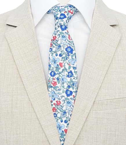 Image of BELLUNO Men's Cotton Floral Skinny Tie, 2.5 inch Width, with Gift Box
