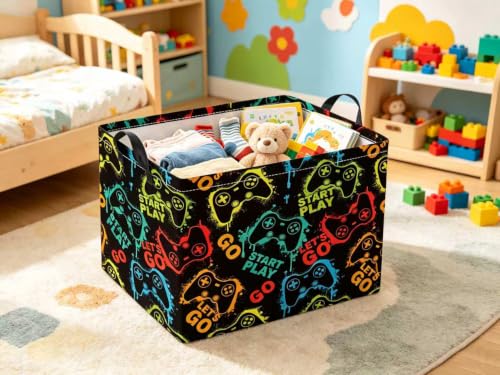 Image of Rectangular Baby Storage Basket Boys for Home Kitchen Girls Cute Storage Bin Organizer Shelf Book Room Decor(Games)