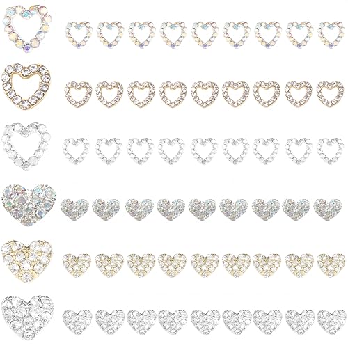 42Pcs Alloy Heart Nail Charms for Acrylic Nails Valentines Nail Charms Gold Silver Hollow Bows Rhinestones Heart Gems Nail Diamond Cute Heart Nail Jewelry Nail Art Charms for Women DIY Nail Decoration