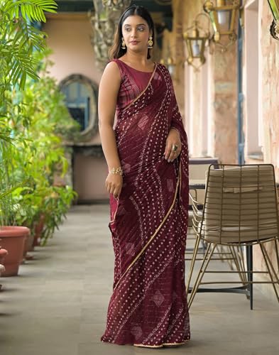 Image of SIRIL Women's Georgette Bandhani Printed Saree With Unstitched Blouse Piece