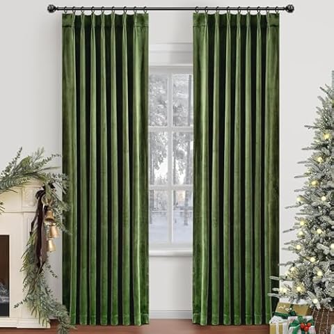 CAPALOCA Velvet Pinch Pleated Blackout Curtains 84 Inch Length 2 Panels with Hooks, Luxury Curtains for Bedroom Living Room, Back Tab Soft Room Darkening Drapes, W40xL84, Moss Green Cover