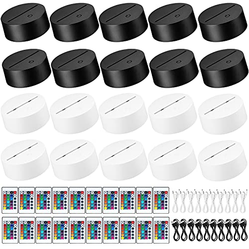 20 Pieces 3D Night Led Lamp Base 16 Colors Led Base Adjustable Light Base Led Display Base with Remote Control and USB Cable for Bedroom Child Room Restaurant Shop (Black, White)