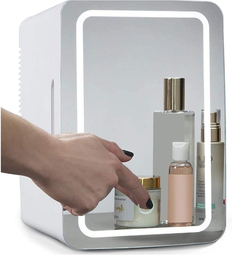 Mini Fridge 8 Liter Beauty Fridge, 2 in 1 Makeup Mirror Skincare Fridge with LED Light, Compact Portable Cooler Warmer Mini Fridge for Bedroom, Office, Dorm, Car - Great for Skincare & Cosmetics