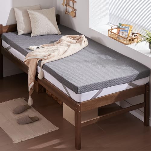 Image of SINWEEK 3 Inch Gel Memory Foam Mattress Topper Twin XL Size for College Dorm, Dorm, Ventilated High Density Pad for Back Pain, Bed Topper with Removable Soft Cover, CertiPUR-US Certified,Grey