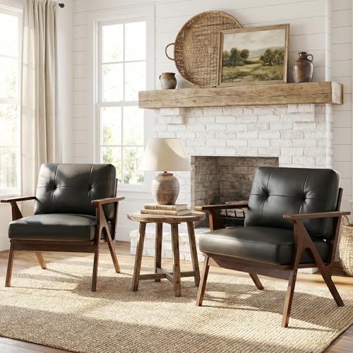 STHOUYN Black Leather Accent Chair Set