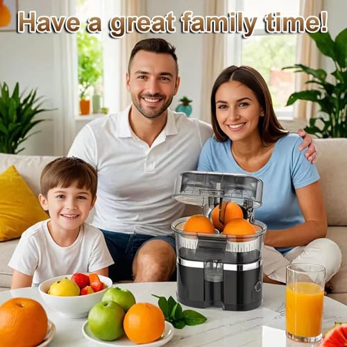 Exprimidor eléctrico Negro de cítricos, 90 W, 18000 RPM, Doble prensado, Capacidad de 400 ml, Apto para lavavajillas, Sistema antigoteo, exprimidor de Naranjas y Limones de Alto Rendimiento.