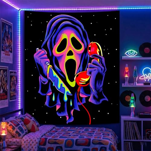 SparkLia Blacklight Horror Skull Tapestry UV Reactive Neon Scary Face Wall Hanging Glow in the Dark Spooky Decor for Bedroom Gaming Room Party Decor - 30 x 40