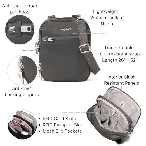 Image of Baggallini Securtex Anti-theft Mini Everything Crossbody Bag, 6.3 inchx8.25 inch Rfid, Locking Zippers & Cut-resistant Strap