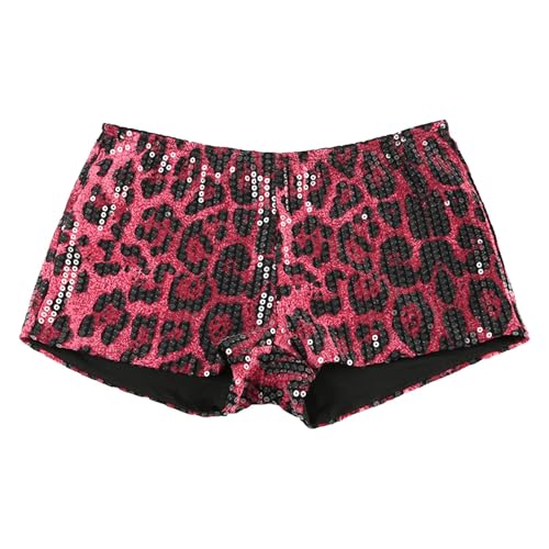 Generisch Pantalones cortos de mujer con estampado de leopardo de cintura alta, pantalones cortos blancos, Rosa intenso., XL