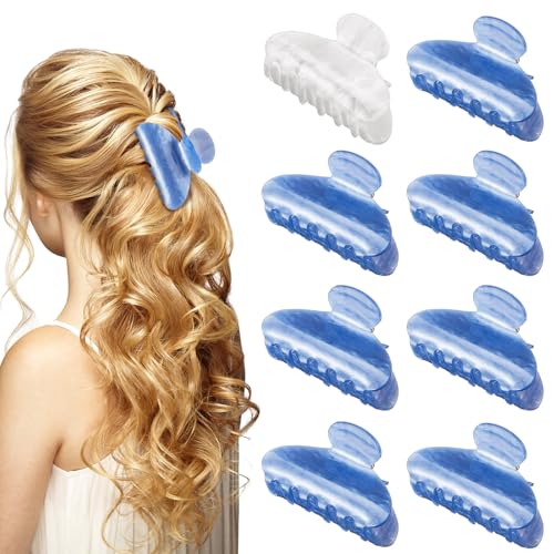 Yuxung 8 Pack Bridesmaid Proposal Gifts Acrylic Hair Claw Clips 3.3 Inch Cute Claw Clips Barrettes Bachelorette Party Wedding Bridal Bridesmaid Women Girls Hair Accessories(White&blue)