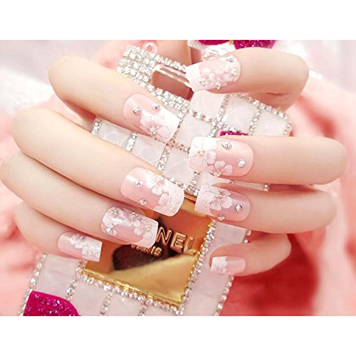 Dongcrystal 24Pcs 3D Bling Nail Art Jewelry Glitter Rhinestone Flower Decor Nail Tips Fake Nails